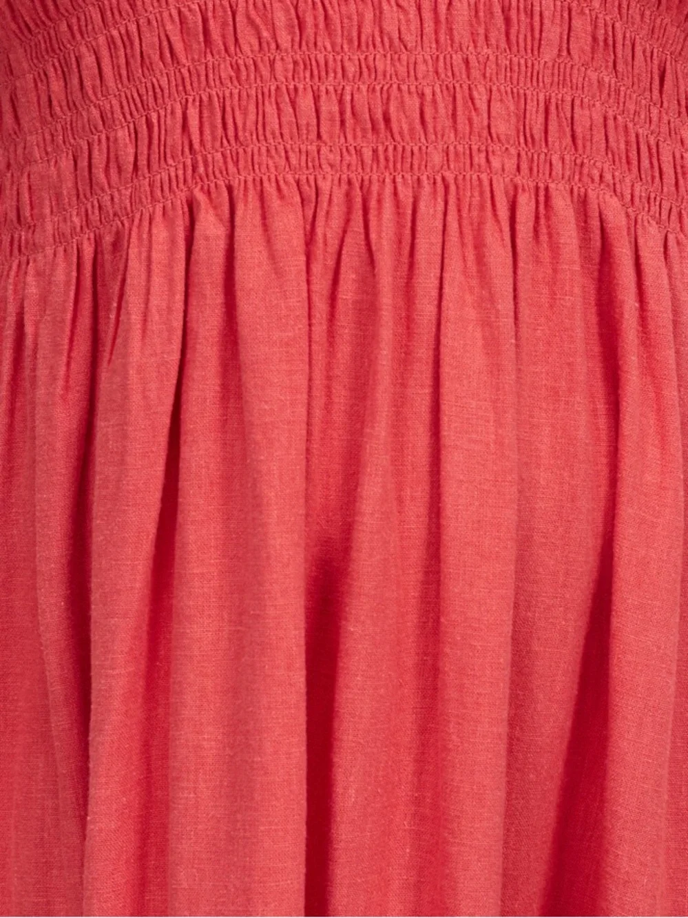 NWT Abercrombie Boho Summer Coral Smocked Linen Scrunchie Strap Maxi Dress XS
